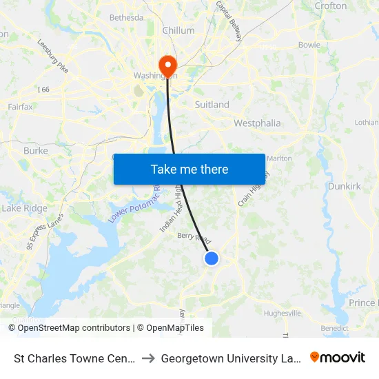 St Charles Towne Center Mall to Georgetown University Law Center map