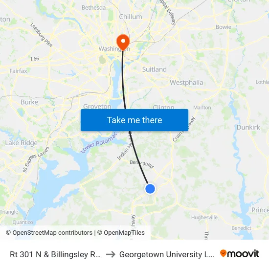 Rt 301 N & Billingsley Rd (Wawa) to Georgetown University Law Center map