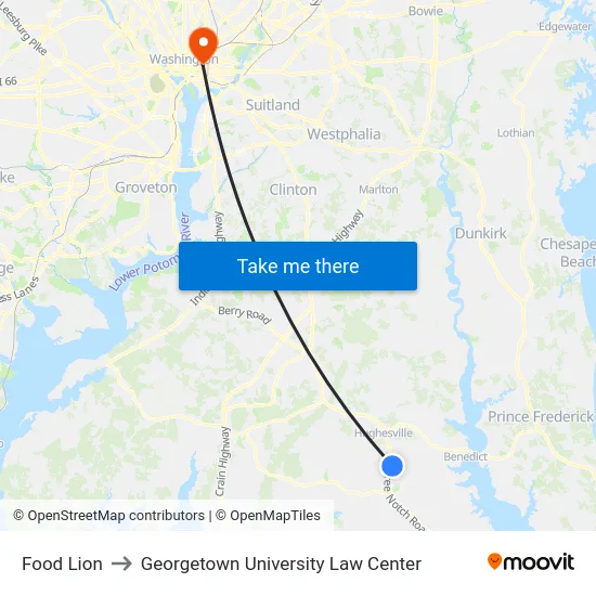 Food Lion to Georgetown University Law Center map