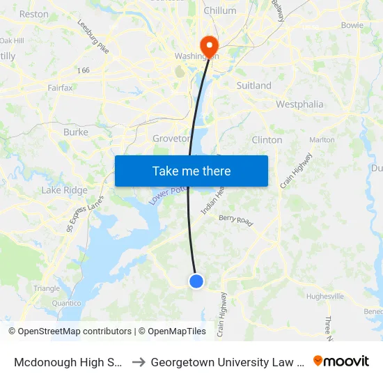 Mcdonough High School to Georgetown University Law Center map
