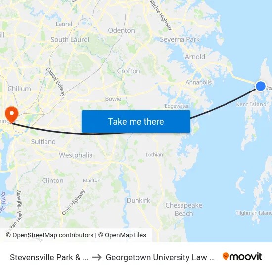 Stevensville Park & Ride to Georgetown University Law Center map