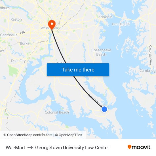 Wal-Mart to Georgetown University Law Center map