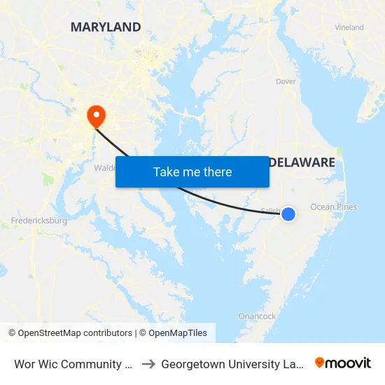 Wor Wic Community College to Georgetown University Law Center map