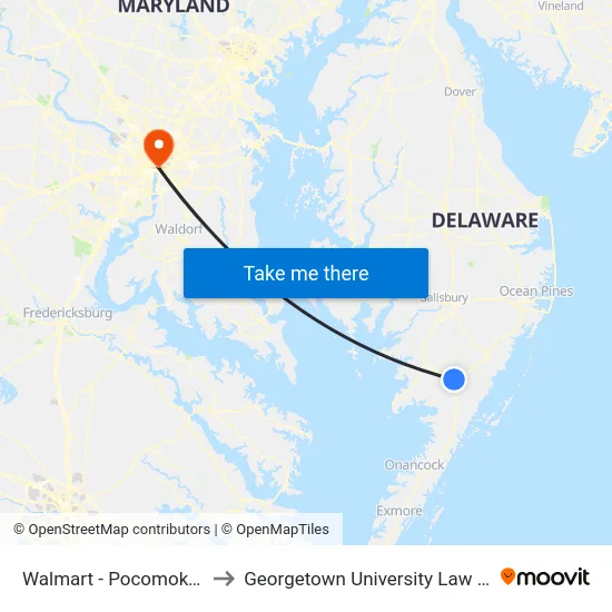 Walmart - Pocomoke City to Georgetown University Law Center map