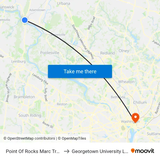 Point Of Rocks Marc Train Station to Georgetown University Law Center map