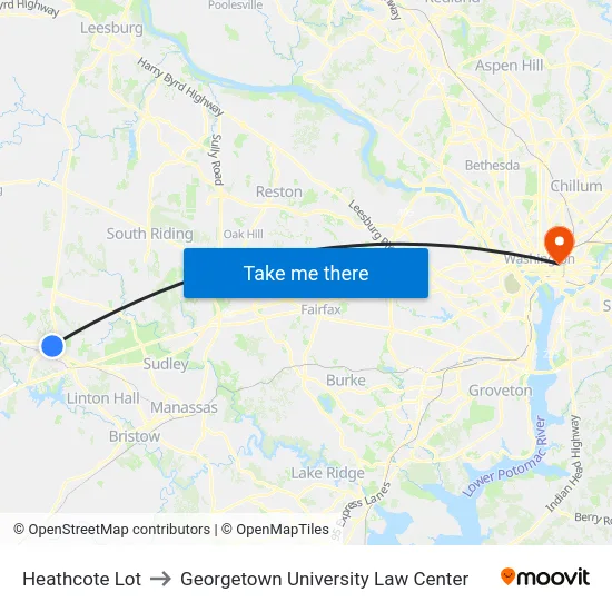 Heathcote Lot to Georgetown University Law Center map