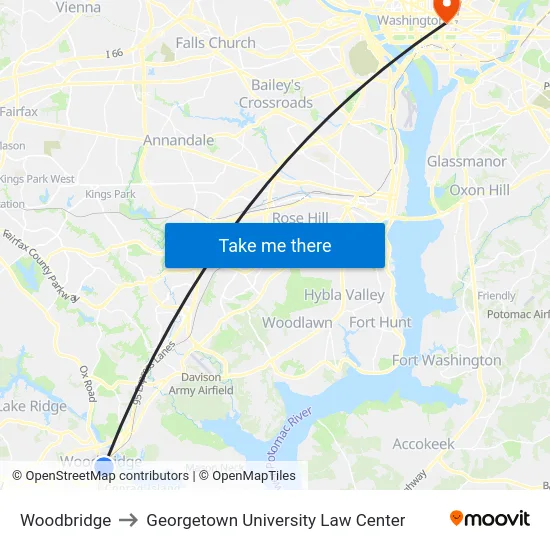 Woodbridge to Georgetown University Law Center map