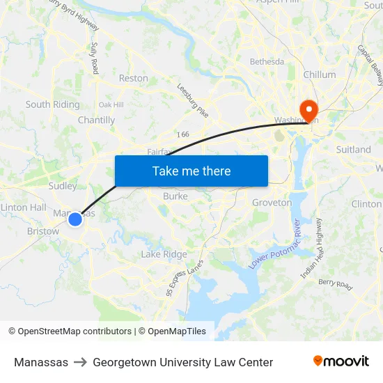 Manassas to Georgetown University Law Center map