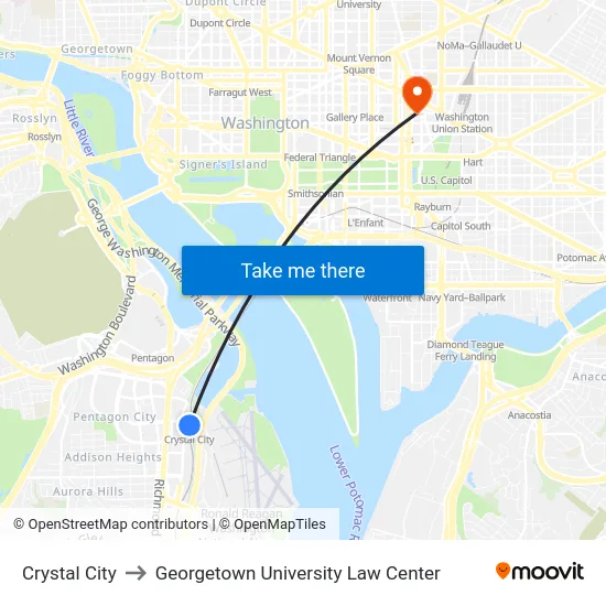 Crystal City to Georgetown University Law Center map
