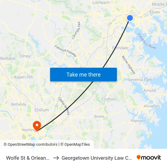 Wolfe St & Orleans St to Georgetown University Law Center map