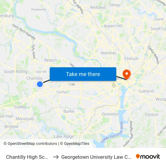 Chantilly High School to Georgetown University Law Center map
