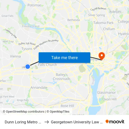 Dunn Loring Metro Bay B to Georgetown University Law Center map