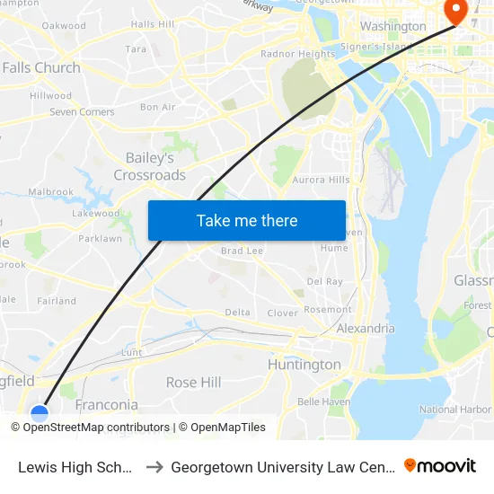 Lewis High School to Georgetown University Law Center map