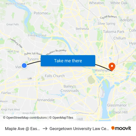 Maple Ave @ East St to Georgetown University Law Center map