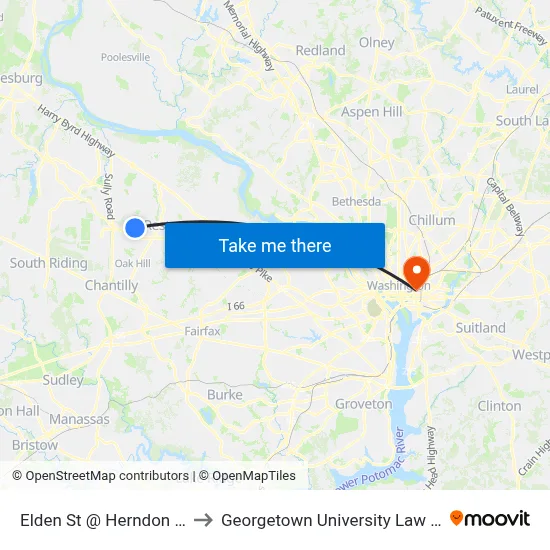 Elden St @ Herndon Pkwy to Georgetown University Law Center map