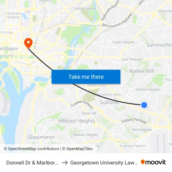 Donnell Dr & Marlboro Pike to Georgetown University Law Center map