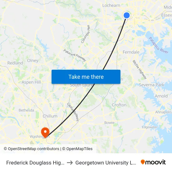 Frederick Douglass High School to Georgetown University Law Center map