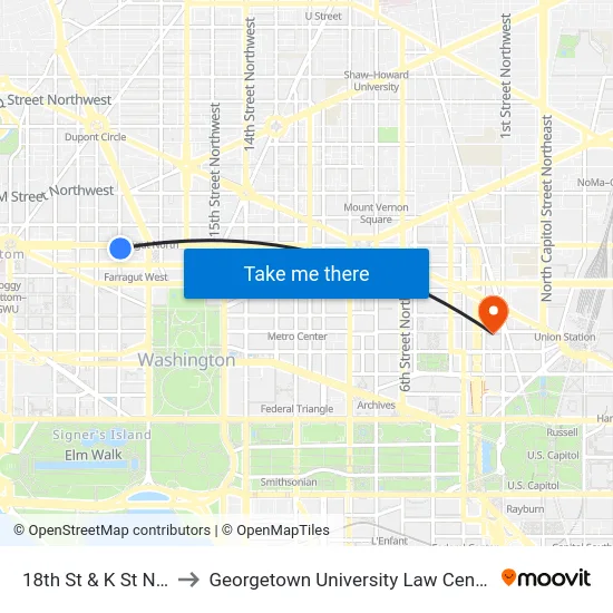 18th St & K St NW to Georgetown University Law Center map