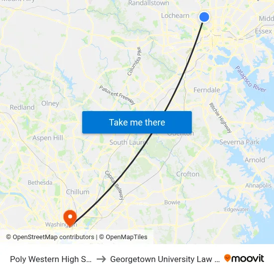 Poly Western High School to Georgetown University Law Center map