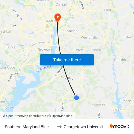 Southern Maryland Blue Crabs Stadium to Georgetown University Law Center map