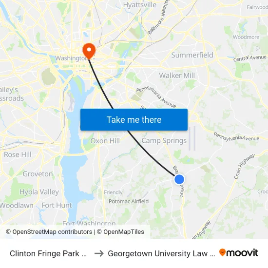 Clinton Fringe Park & Ride to Georgetown University Law Center map