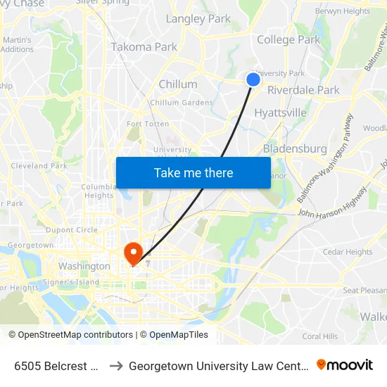 6505 Belcrest Rd to Georgetown University Law Center map