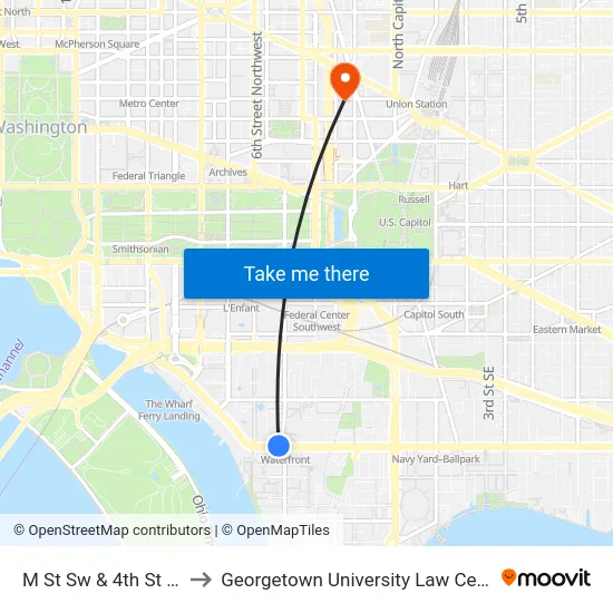 M St Sw & 4th St Sw to Georgetown University Law Center map