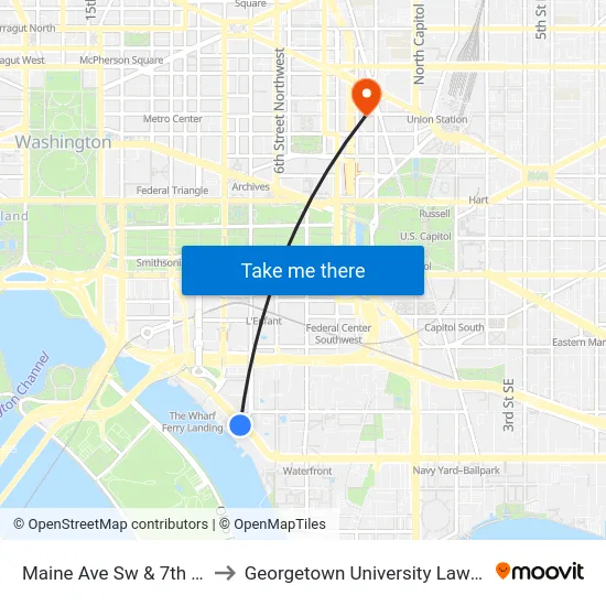 Maine Ave Sw  & 7th St Sw to Georgetown University Law Center map