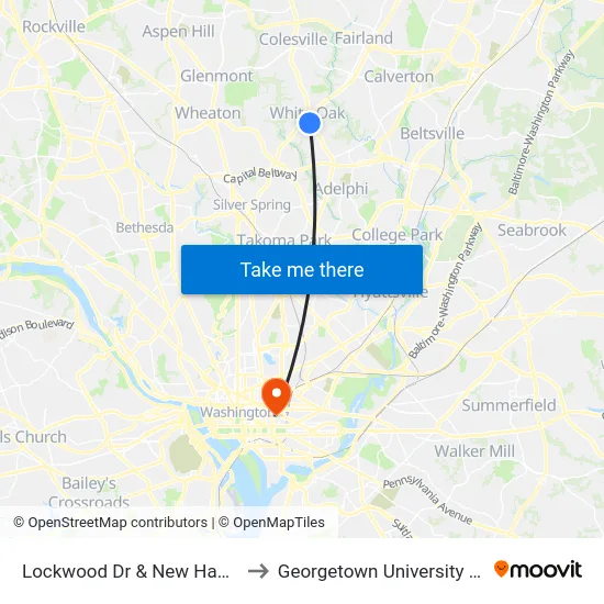 Lockwood Dr & New Hampshire Ave to Georgetown University Law Center map