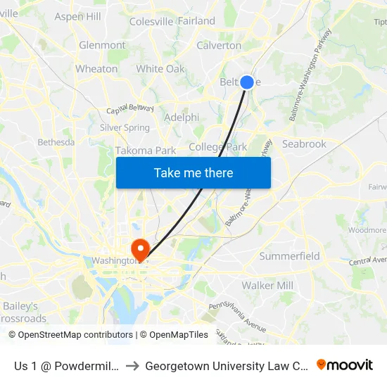 Us 1 @ Powdermill Rd to Georgetown University Law Center map