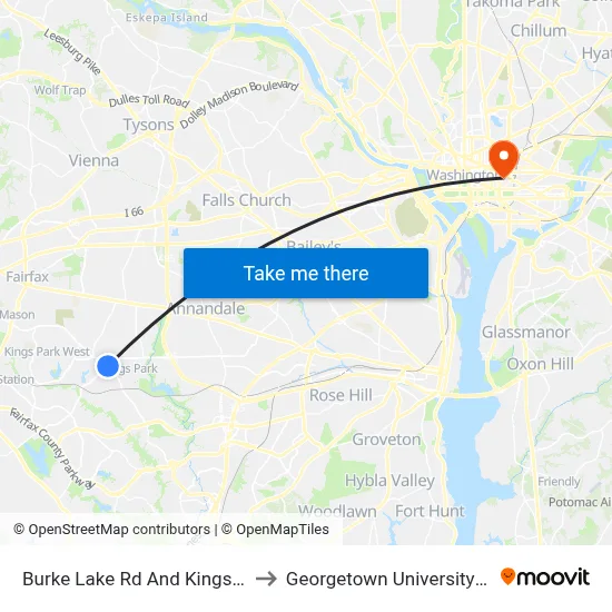 Burke Lake Rd And Kings Park Library to Georgetown University Law Center map