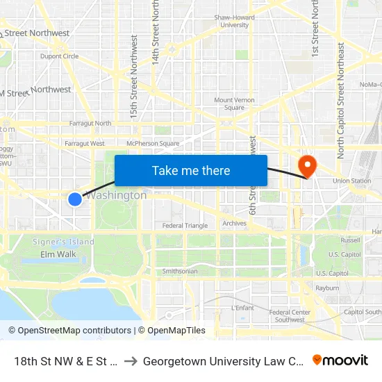 18th St NW & E St NW to Georgetown University Law Center map