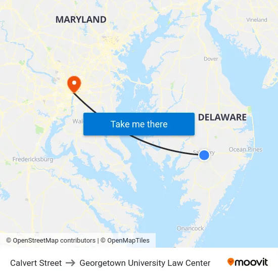 Calvert Street to Georgetown University Law Center map