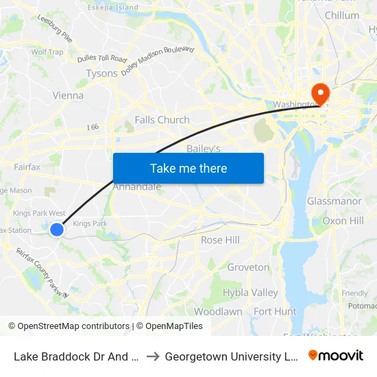 Lake Braddock Dr And Burke Rd to Georgetown University Law Center map