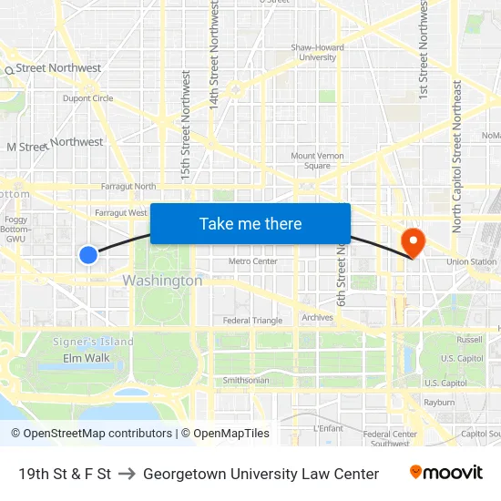 19th St & F St to Georgetown University Law Center map