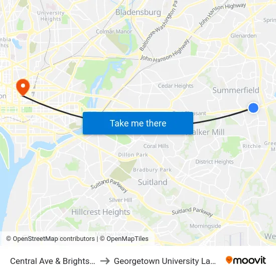Central Ave & Brightseat Rd to Georgetown University Law Center map