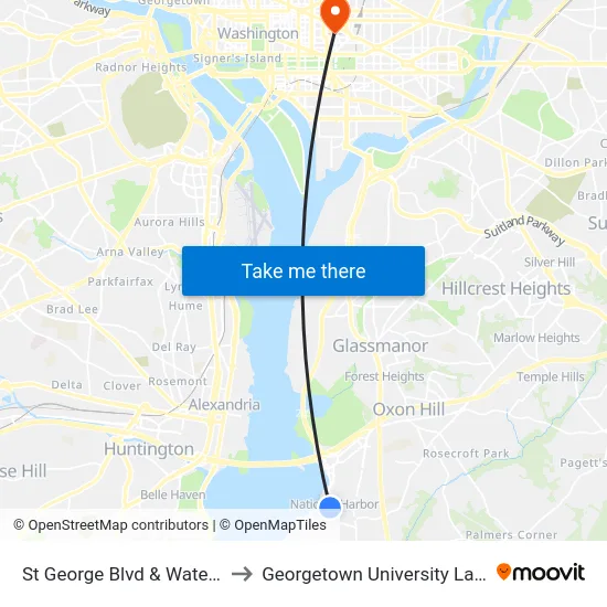 St George Blvd & Waterfront St to Georgetown University Law Center map