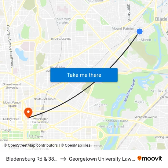Bladensburg Rd & 38th Ave to Georgetown University Law Center map