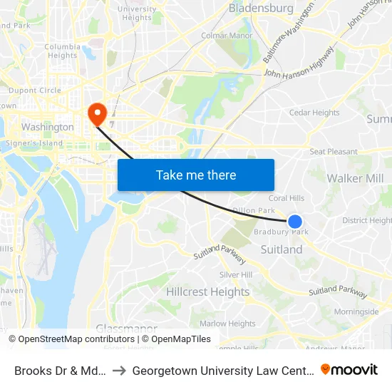Brooks Dr & Md-4 to Georgetown University Law Center map