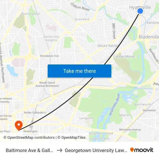 Baltimore Ave & Gallatin St to Georgetown University Law Center map
