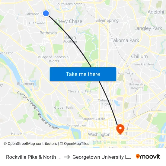 Rockville Pike & North Wood Rd to Georgetown University Law Center map
