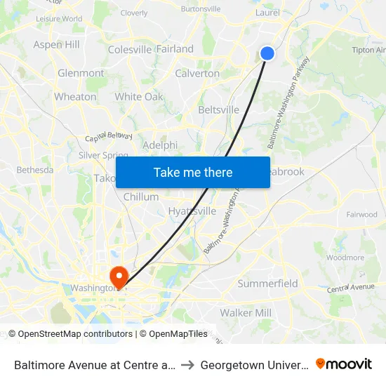 Baltimore Avenue at Centre at Laurel (Northbound) to Georgetown University Law Center map