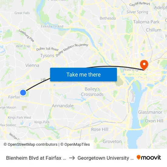 Blenheim Blvd at Fairfax High School to Georgetown University Law Center map