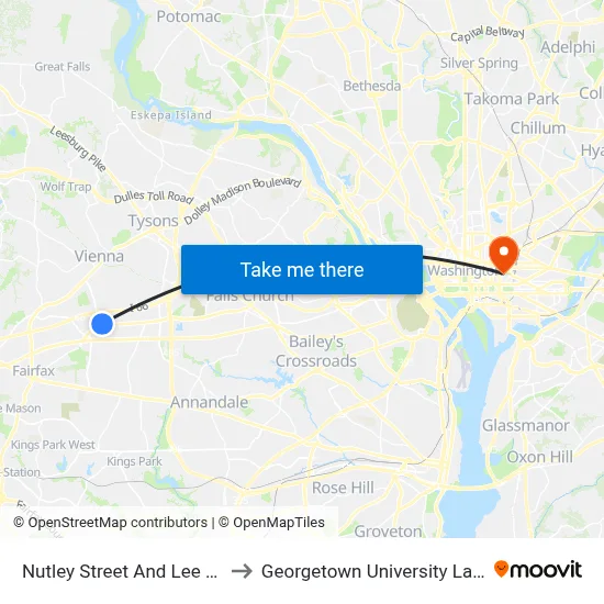 Nutley Street And Lee Highway to Georgetown University Law Center map