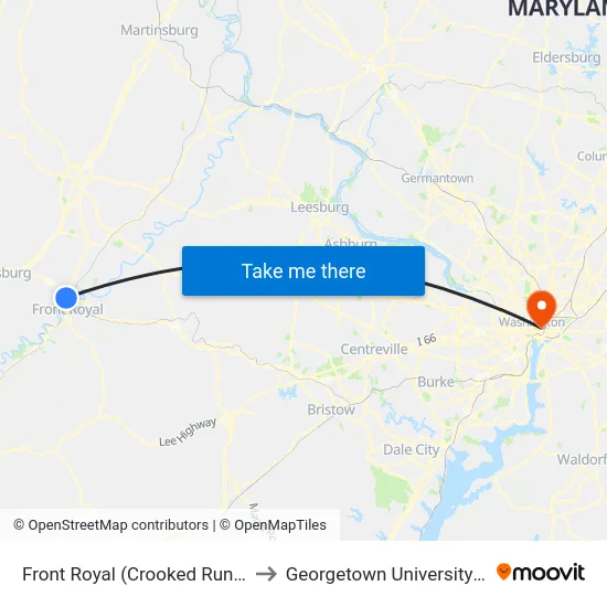 Front Royal (Crooked Run Park & Ride) to Georgetown University Law Center map