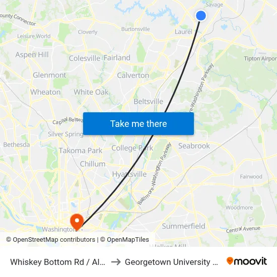 Whiskey Bottom Rd / All Saints Rd to Georgetown University Law Center map
