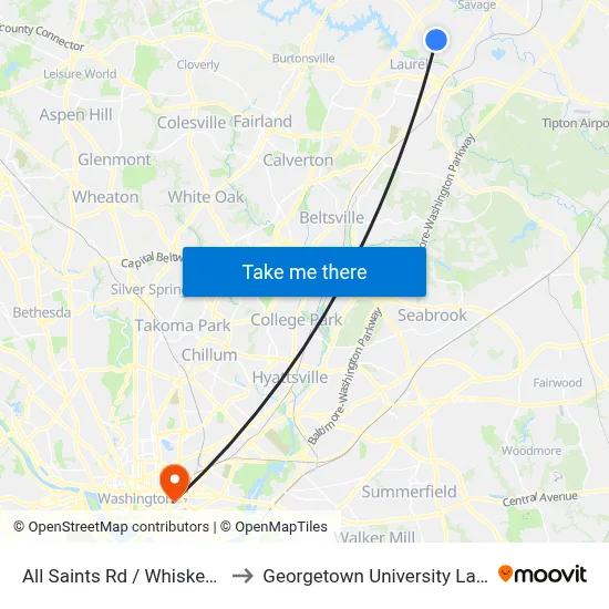 All Saints Rd / Whiskey Run Rd to Georgetown University Law Center map