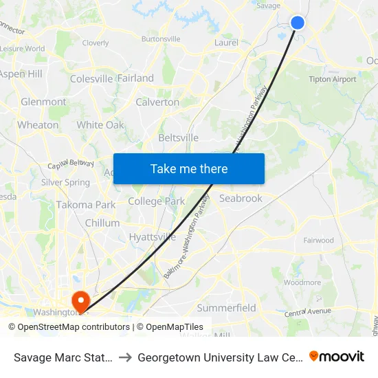 Savage Marc Station to Georgetown University Law Center map