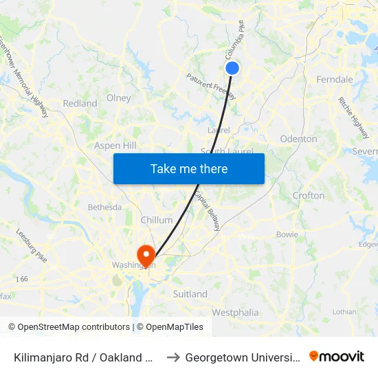 Kilimanjaro Rd / Oakland Mills High School to Georgetown University Law Center map