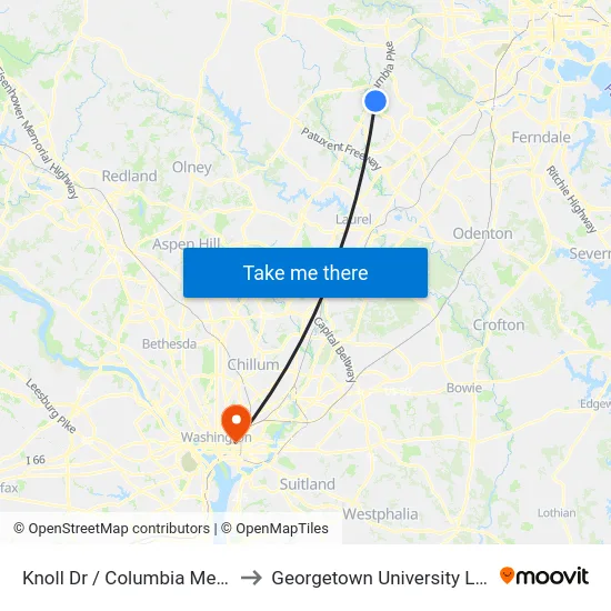 Knoll Dr / Columbia Medical Plan to Georgetown University Law Center map
